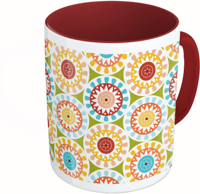 

MiiCreations Printed Two Tone Maroon And White Colorful Rangoli Design Ceramic Mug(325 ml)