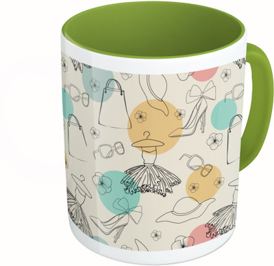 

MiiCreations Printed Two Tone Green And White Fashion Pattern Ceramic Mug(325 ml)