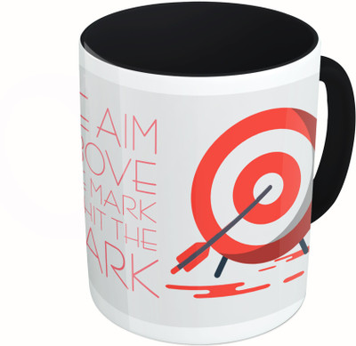 MiiCreations Printed Two Tone Black And White We Aim Above The Mark To Hit The Mark Ceramic Mug(325 ml)