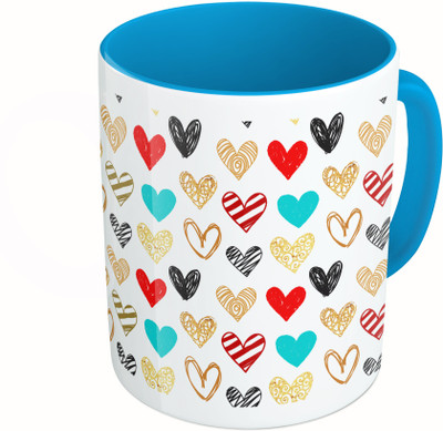 

MiiCreations Printed Two Tone Blue And White Heart Pattern Ceramic Mug(325 ml)
