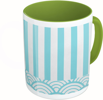 

MiiCreations Printed Two Tone Green And White Line Pattern Ceramic Mug(325 ml)