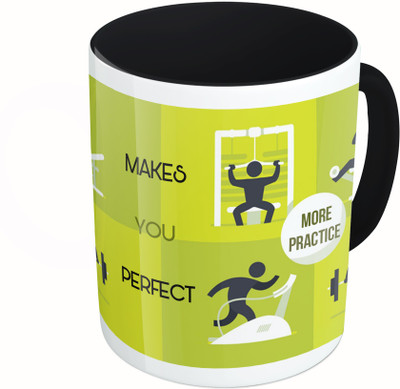 

MiiCreations Printed Two Tone Black And White More Practice Makes You Perfect Ceramic Mug(325 ml)