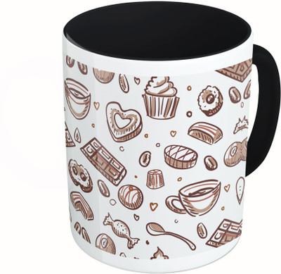

MiiCreations Printed Two Tone Black And White Hand Draw Coffee Pattern Ceramic Mug(325 ml)