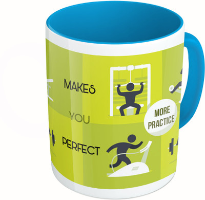 

MiiCreations Printed Two Tone Blue And White More Practice Makes You Perfect Ceramic Mug(325 ml)
