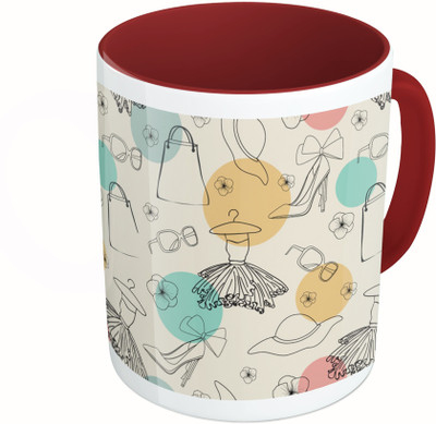

MiiCreations Printed Two Tone Maroon And White Fashion Pattern Ceramic Mug(325 ml)