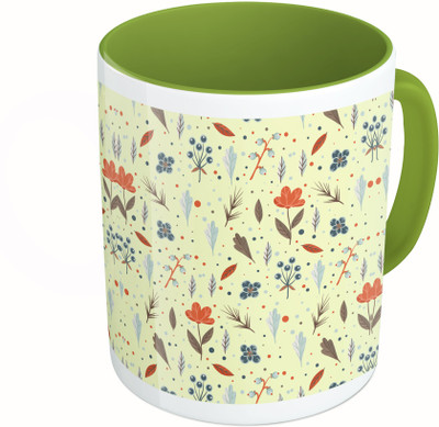 

MiiCreations Printed Two Tone Green And White Flower Ceramic Mug(325 ml)