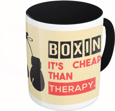 

MiiCreations Printed Two Tone Black And White Boxing It's Cheaper Than Therapy Ceramic Mug(325 ml)