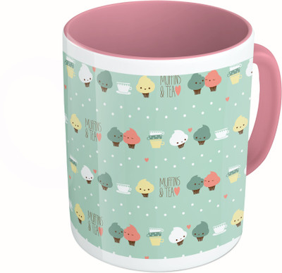 

MiiCreations Printed Two Tone Pink And White Muffins & Tea Ceramic Mug(325 ml)