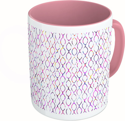 

MiiCreations Printed Two Tone Pink And White Colorful Circle Pattern Ceramic Mug(325 ml)