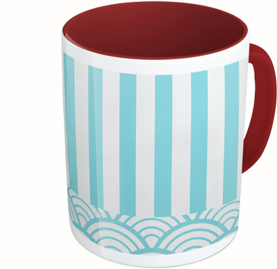 

MiiCreations Printed Two Tone Maroon And White Line Pattern Ceramic Mug(325 ml)