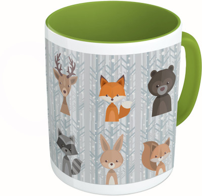 

MiiCreations Printed Two Tone Green And White Fox Pattern Ceramic Mug(325 ml)