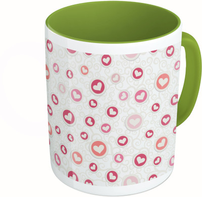 

MiiCreations Printed Two Tone Green And White Heart Design Pattern Ceramic Mug(325 ml)