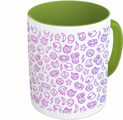 

MiiCreations Printed Two Tone Green And White Fruits Ceramic Mug(325 ml)