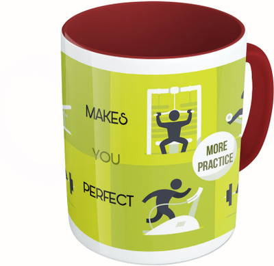 

MiiCreations Printed Two Tone Maroon And White More Practice Makes You Perfect Ceramic Mug(325 ml)