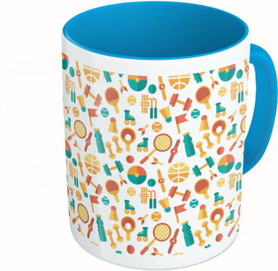 

MiiCreations Printed Two Tone Blue And White Sports Elements Pattern Ceramic Mug(325 ml)