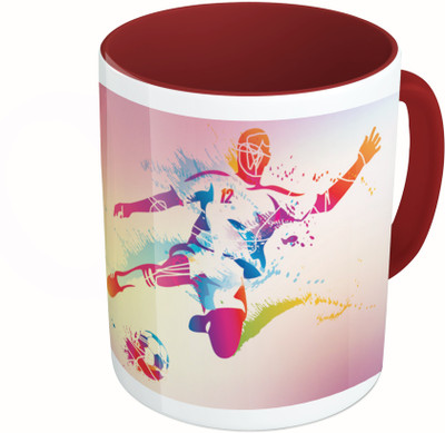 

MiiCreations Printed Two Tone Maroon And White Colorful Football Player Ceramic Mug(325 ml)