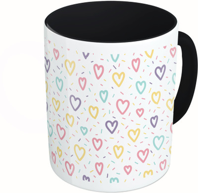 

MiiCreations Printed Two Tone Black And White colorfull Hearts Pattern Ceramic Mug(325 ml)