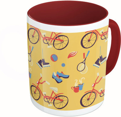 

MiiCreations Printed Two Tone Maroon And White Bicycle Pattern Ceramic Mug(325 ml)