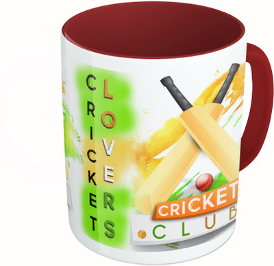 

MiiCreations Printed Two Tone Maroon And White Cricket Lovers | Cricet Club Ceramic Mug(325 ml)