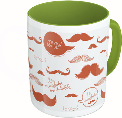

MiiCreations Printed Two Tone Green And White Be Moustache Inoubliable Ceramic Mug(325 ml)