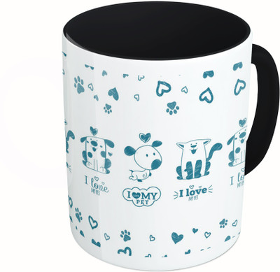

MiiCreations Printed Two Tone Black And White I Love My Pet Ceramic Mug(325 ml)