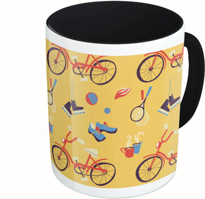 

MiiCreations Printed Two Tone Black And White Bicycle Pattern Ceramic Mug(325 ml)