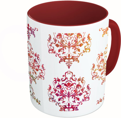 

MiiCreations Printed Two Tone Maroon And White Colorful Pattern Ceramic Mug(325 ml)