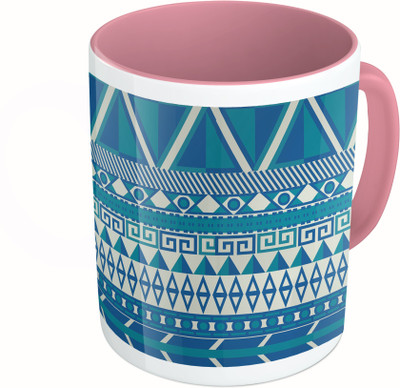 

MiiCreations Printed Two Tone Pink And White Blue Pattern Ceramic Mug(325 ml)
