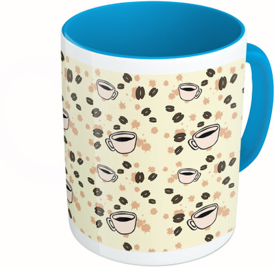 

MiiCreations Printed Two Tone Blue And White Coffee Pattern Ceramic Mug(325 ml)