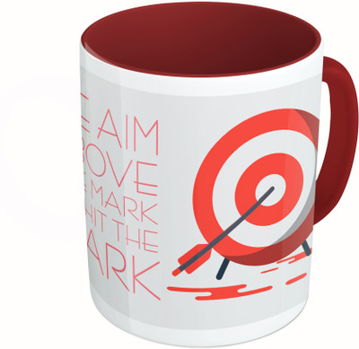 

MiiCreations Printed Two Tone Maroon And White We Aim Above The Mark To Hit The Mark Ceramic Mug(325 ml)