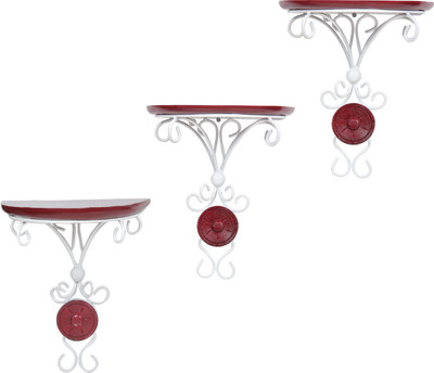 

Fab Handicraft Wooden, Iron Wall Shelf(Number of Shelves - 3, Maroon, White)