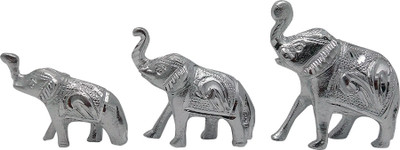 

Art N Hub FengShui Set of 3 Pics Elephant White Metal statue (L-23cm) Decorative Showpiece - 9 cm(Silver Plated, Silver)