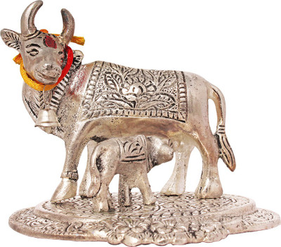 

Art N Hub Kamdhenu Cow And Calf Pooja Mandir Idol - Home Décor Gift Statue(H-10 CM) Decorative Showpiece - 10 cm(Aluminium, Silver)