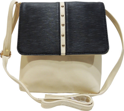 

Mex Women Casual Black, White Leatherette Sling Bag