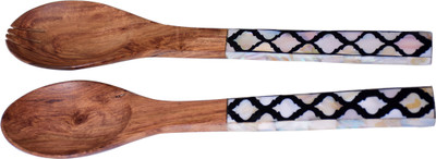 

Purpledip Mother Of Pearl Patterned Serving Spoon & Fork Cutlery Set Wooden Wooden Spoon Set(Pack of 2)
