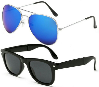 

Azmani Wayfarer, Aviator Sunglasses(Blue, Black)