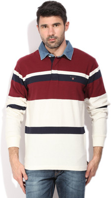Gant Solid Men's Polo Neck Maroon T-Shirt, 633