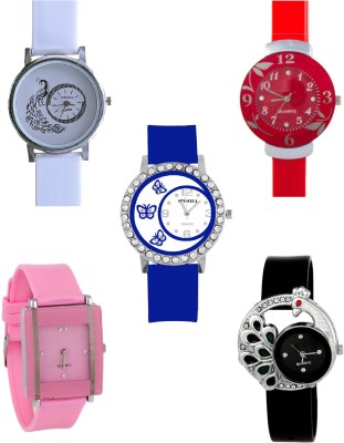 SPINOZA white peacock red flower pink square and blue diamond studded peacock latest collation Analog Watch  - For Girls   Watches  (SPINOZA)