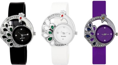 SPINOZA diamond studded peacock in black white purple colors Analog Watch  - For Girls   Watches  (SPINOZA)