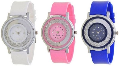 SPINOZA movable diamonds in dial white blue and pink Analog Watch  - For Girls   Watches  (SPINOZA)