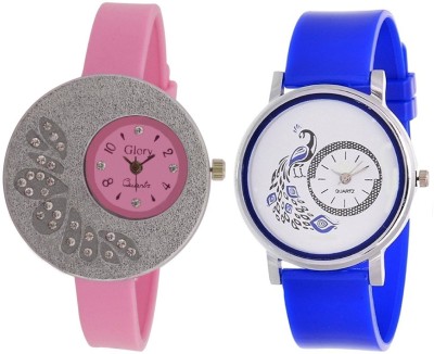 SPINOZA diamonds studded pink and designer blue peacock Analog Watch  - For Girls   Watches  (SPINOZA)
