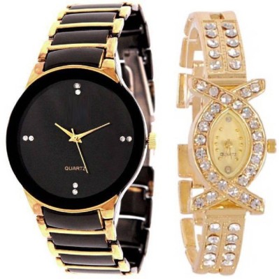 SPINOZA black gold iik and golden diamond studded fish shapped Analog Watch  - For Boys & Girls   Watches  (SPINOZA)