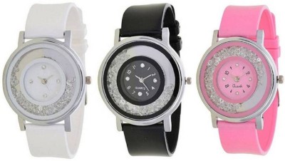 SPINOZA movable diamonds in dial white black pink Analog Watch  - For Girls   Watches  (SPINOZA)