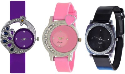 SPINOZA purple diamond peacock and pink diamond heart with black Analog Watch  - For Girls   Watches  (SPINOZA)