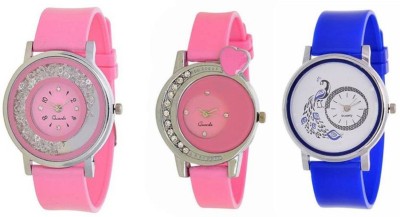 SPINOZA pink flower and crystals studded heart and blue desiner peacock Analog Watch  - For Girls   Watches  (SPINOZA)