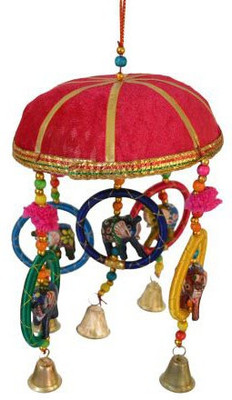 

Artlivo Artlivo POPART 6" Basket with Elephant-Chudi-Bells Hanging - Dark Pink Bamboo, Cotton Windchime(6 inch, Multicolor)
