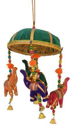 

Artlivo Artlivo POPART Elephant Jhoomar with 6" Basket - Green Bamboo, Cotton Windchime(6 inch, Multicolor)