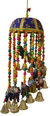 

Artlivo Artlivo POPART Elephant Jhoomar with bells and 4" basket - Blue Cotton, Bamboo Windchime(4 inch, Multicolor)