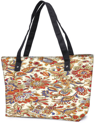 

Snoogg Pack Of 2 Floral Pattern Cream Combo Tote Shopping Grocery Bag With Coin Pencil Purse Shoulder Bag(Multicolor, 5 L)
