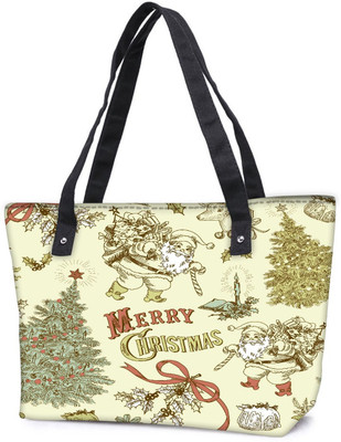 

Snoogg Pack Of 2 Merry Christmas Cream Combo Tote Shopping Grocery Bag With Coin Pencil Purse Shoulder Bag(Multicolor, 5 L)